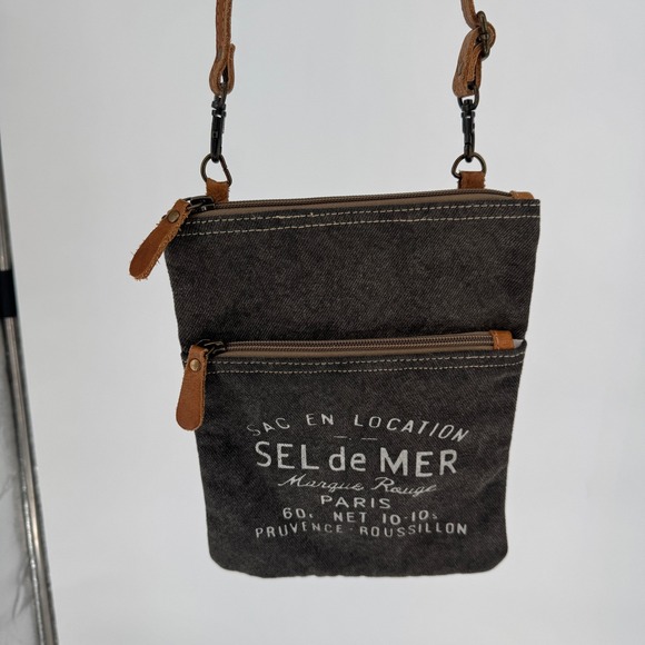 Myra Bag Sel de Mer Paris Canvas Leather Crossbody Bag Gray Small Messenger - Picture 10 of 15